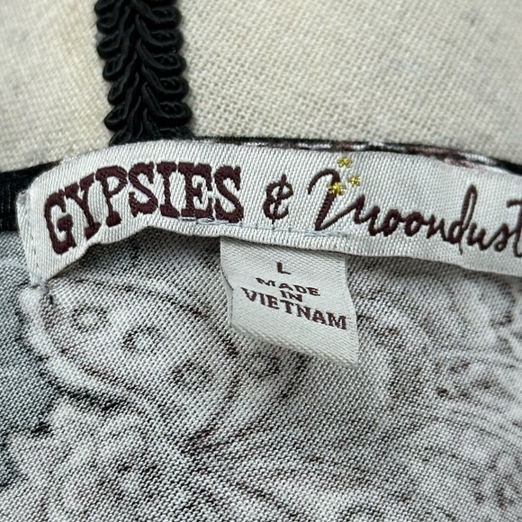 Gypsies & Moondust Short Sleeve Floral Print Lace Up Neck Tunic  - Black - Large - Picture 8 of 12